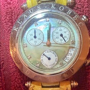 ⏱✨ Klaus Kobec Diamond-Accent Chronograph Watch – Yellow Leather Band ✨